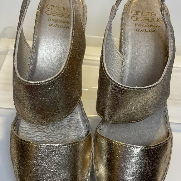 Andre Assous Metallic Platinum Rebecca Espadrille Platform Wedge Sandals - Picture 9 of 14